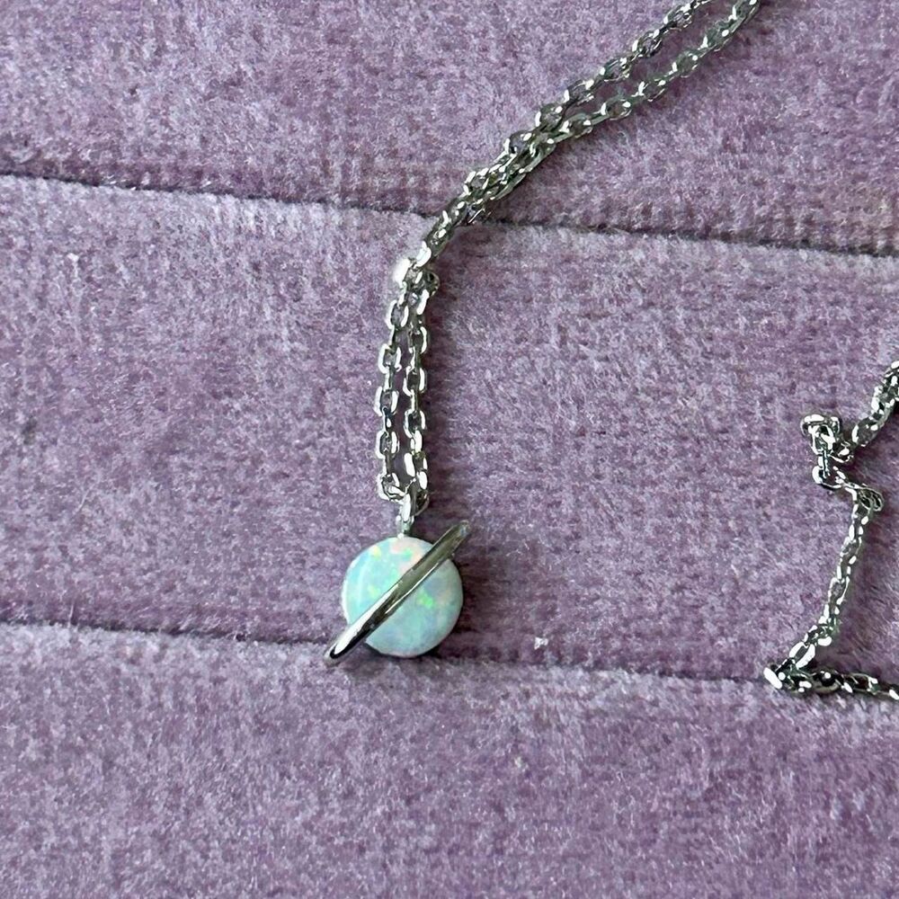 Dainty Silver Tone Opal Celestial Necklace